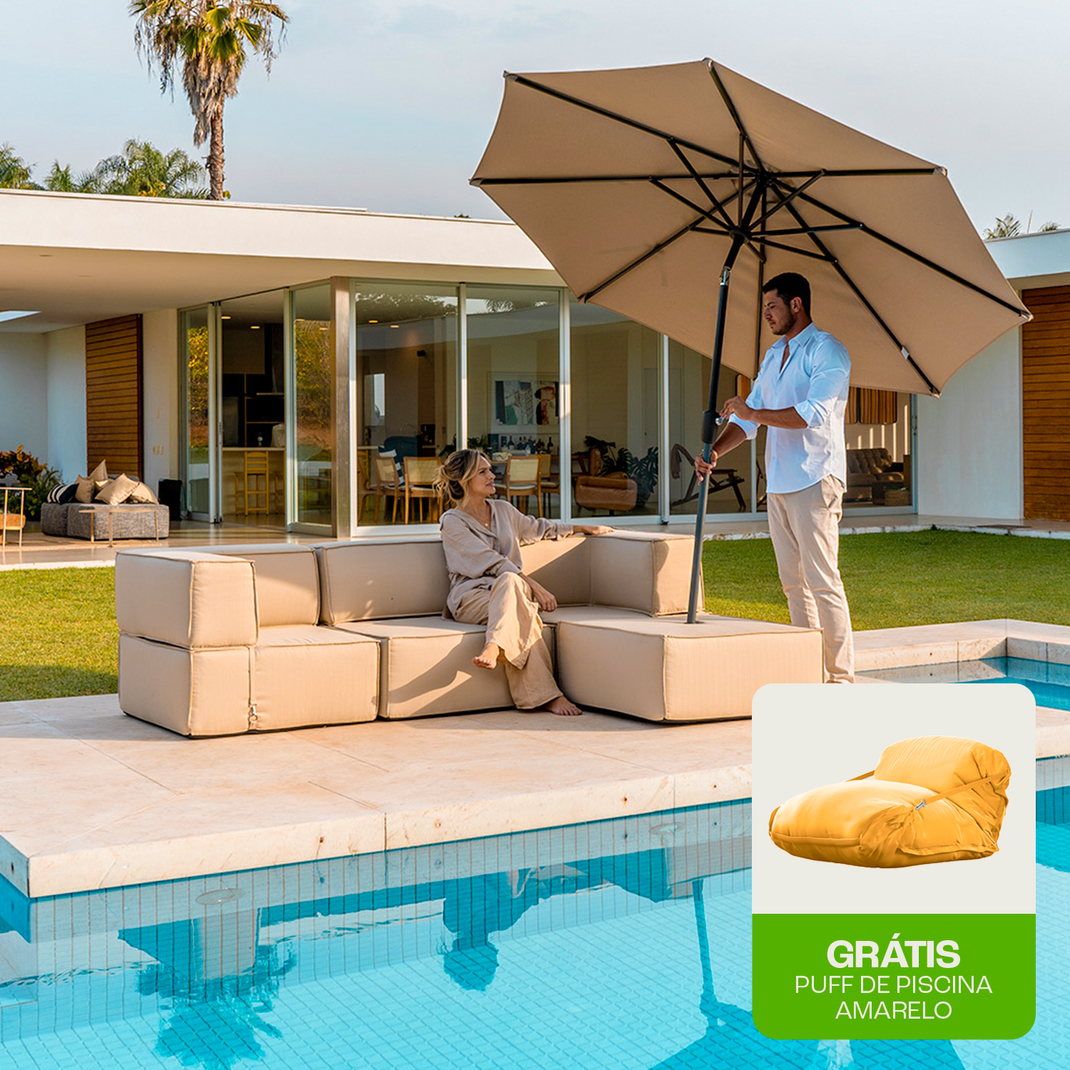 Lounge Zimma com 4 Módulos + Ombrelone + 1 Puff de Piscina Grátis