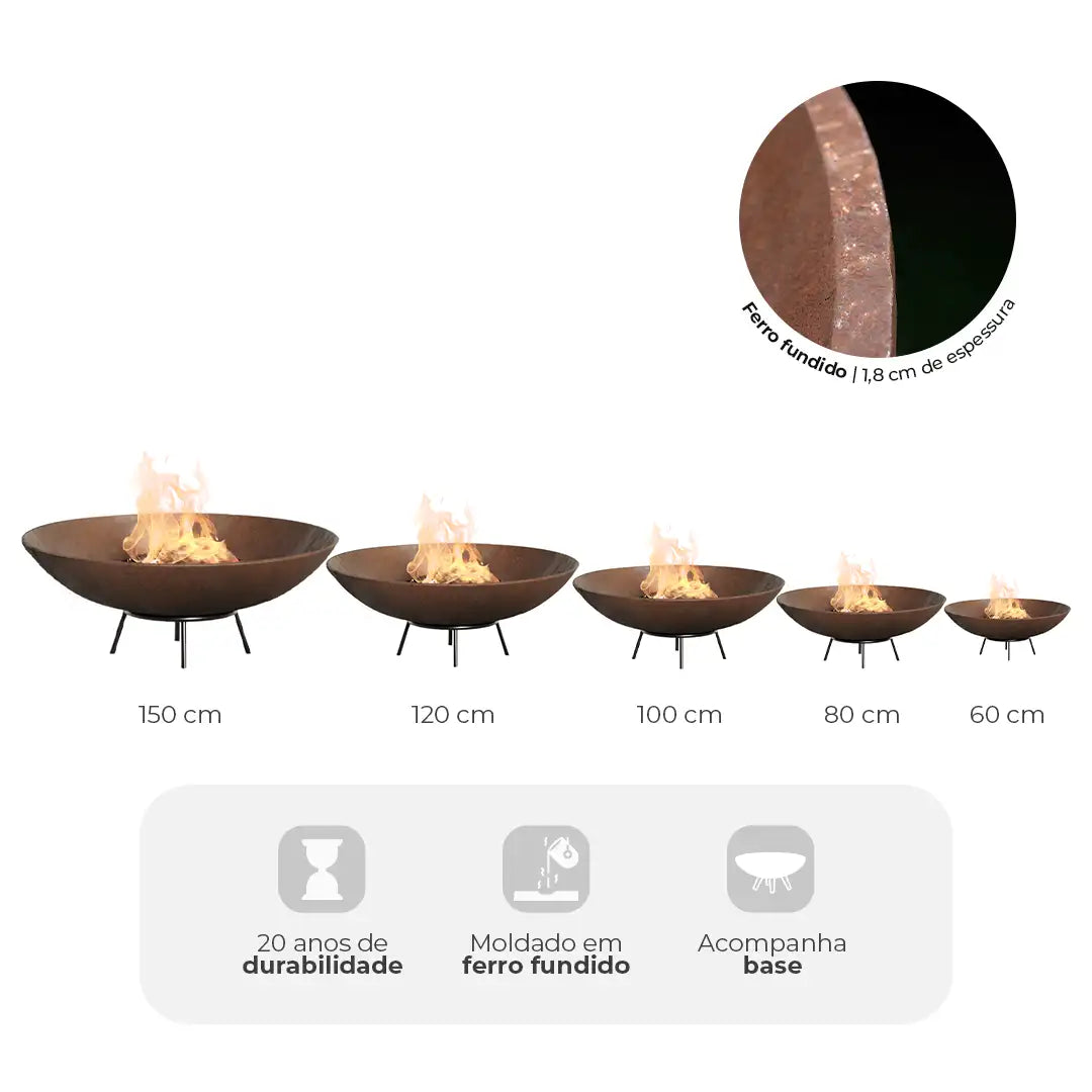 Lareira Externa Ecológica - Tacho Corten | 80cm